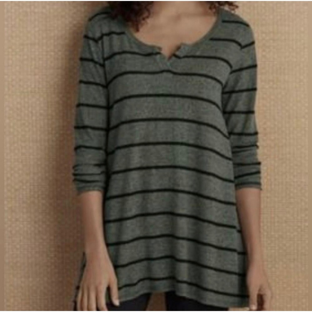 Soft‎ Surroundings Olive Green Black Striped Tunic Top Size Large